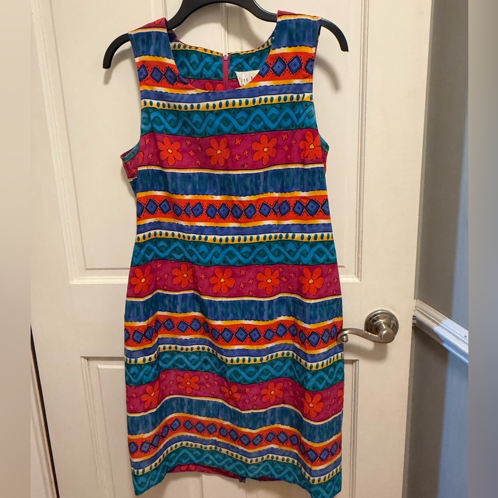 Vibrant striped multicolored Midi Dress - Size 12P
